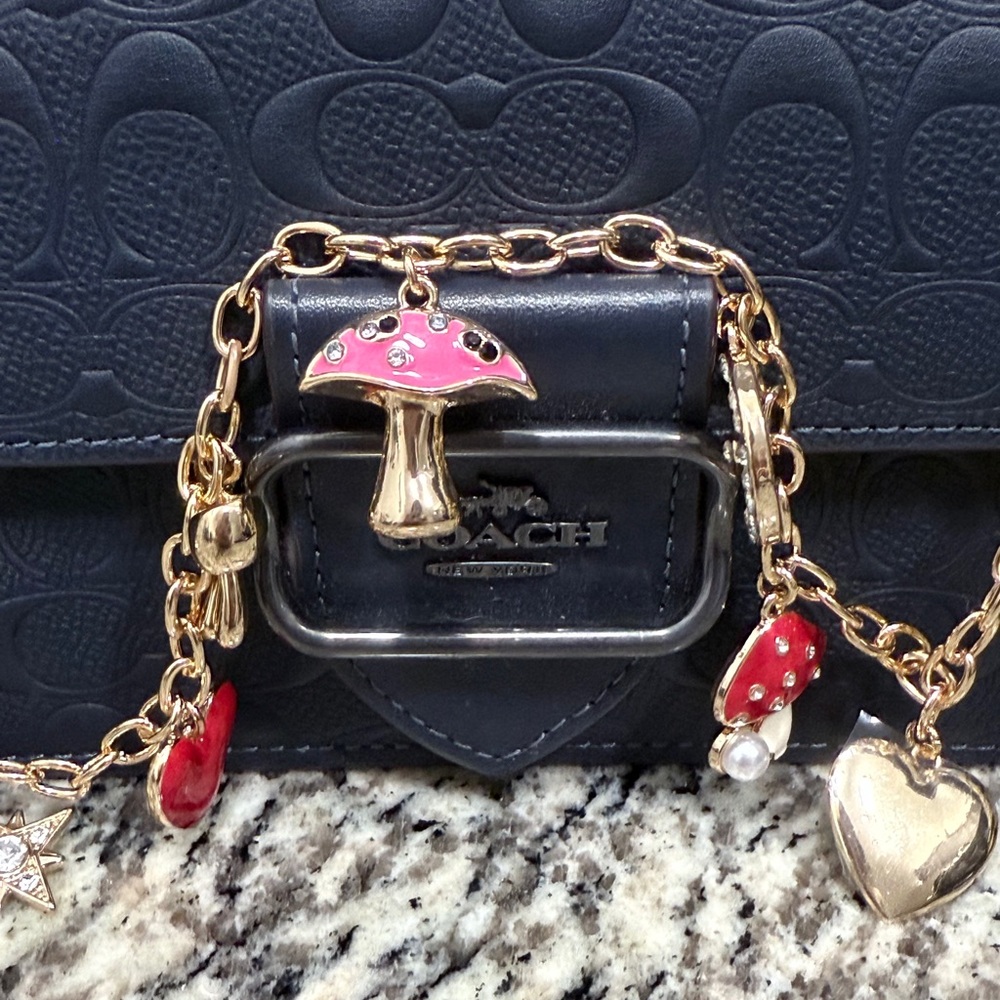 Coach Dark Blue Embossed Clutch with Gold Accents - Picture 4 of 5